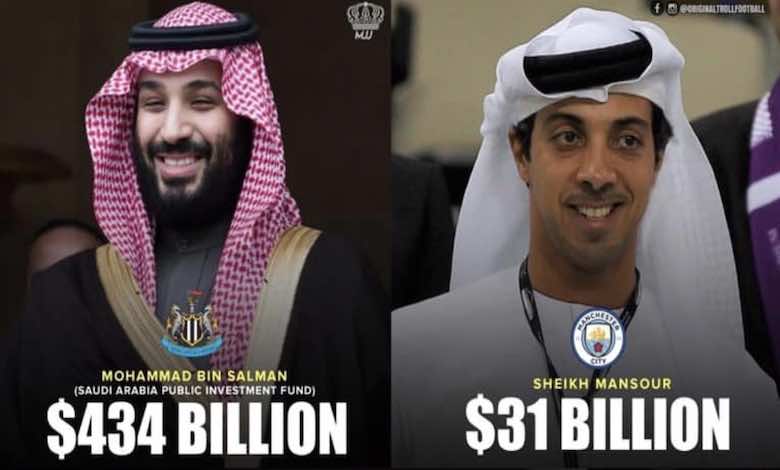 محمد بن سلمان يهزم الشيخ منصور بن زايد آل نهيان مالك مانشستر سيتي بأكثر من 400 مليار دولار محمد بن سلمان يتربع على عرش أغنى 10 ملاك أندية كرة القدم في العالم